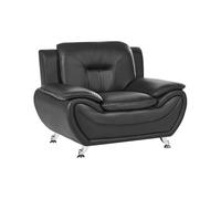 Beliani Sillón Moderno salón Piel Vegana ecológica Acolchado Grueso Patas Plateadas Negro Leira