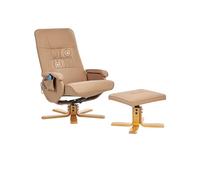 Beliani Sillón reclinable de Piel sintética con reposapiés Giratorio Ajustable Masaje calefacción marrón Claro Relaxpro