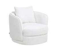 Beliani Sillón Retro Glam Respaldo Redondo de poliéster Giratorio con cojín Blanco Crema Andalen