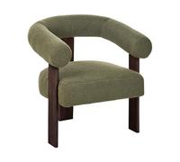 Beliani Sillón Retro salón tapizado de bouclé Patas de Madera Verde y marrón Oscuro Ilbro