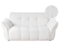 Beliani Sofá 2 plazas Minimalista con Respaldo y Parte Delantera de bouclé Patas de Madera Negras con Tapones Sala de Estar acogedora Blanco Halba