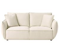 Beliani Sofá 3 plazas de Tela Asiento bajo Profundo Ancho Respaldo Acolchado Acogedor Moderno Beige Claro Kunes