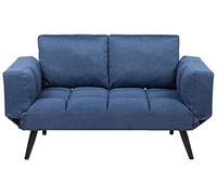 Beliani Sofá Cama 2 plazas Azul Marino reposabrazos Ajustables Estilo Minimalista Brekke