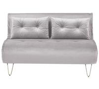 Beliani Sofá Cama 2 plazas de Terciopelo Gris Claro Dorado sin reposabrazos 2 Cojines Vestfold