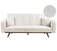 Beliani Sofá Cama 3 plazas de bouclé con Patas de Hierro y reposabrazos Rectos Blanco Crema Hjulby