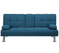 Beliani Sofá Cama 3 plazas de Tela Azul Mesa abatible Convertible Click clack Moderno Roxen