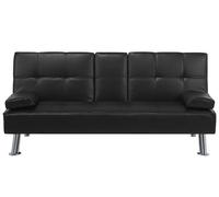 Beliani Sofá Cama 3 plazas de Tela Negra Mesa abatible Convertible Click clack Moderno Roxen