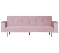 Beliani Sofá Cama 3 plazas Moderno de Terciopelo Rosa con reposabrazos Visnes