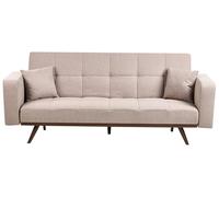 Beliani Sofá Cama 3 plazas tapizado con Patas de Hierro y reposabrazos Rectos marrón Claro Hjulby