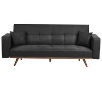 Beliani Sofá Cama 3 plazas tapizado con Patas de Hierro y reposabrazos Rectos Negro Hjulby