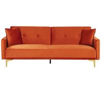Beliani Sofá Cama con Asiento Abotonado de Terciopelo Naranja de 3 plazas Sala de Estar Tradicional Mecanismo de Click clack Lucan