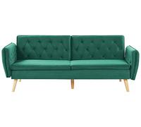 Sofá cama convertible tapizado en terciopelo verde oscuro diseño moderno con respaldo abotonado Bardu