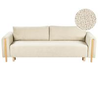 Beliani Sofá Cama de bouclé Mecanismo Clic-clac para Dormir Espacio de almacenaje Minimalista Blanco Crema Kvam