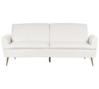 Beliani Sofá Cama de Terciopelo Blanco Crema 3 plazas Patas de Metal Dorado Vettre