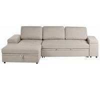 Beliani Sofá Cama esquinero de Lino sintético Cojines de poliéster con almacenaje Beige Derecho Hrisey