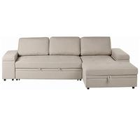 Beliani Sofá Cama esquinero de Lino sintético Cojines de poliéster con almacenaje Beige Izquierdo Hrisey