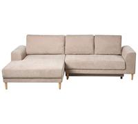 Beliani Sofá Cama Moderno de 3 plazas esquinero de Chenilla con reposabrazos Espacio de almacenaje Derecho marrón Claro Nuborg