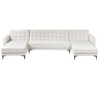 Beliani Sofá Cama Modular en Forma de U sofá de 3 plazas con 2 Chaise Longues de Tela Blanco Crema Aberdeen