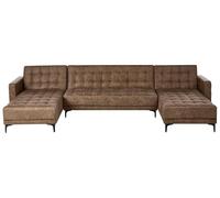 Beliani Sofá Cama Modular en Forma de U sofá de 3 plazas con 2 Chaise Longues Piel sintética marrón Aberdeen
