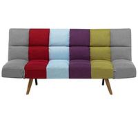 Beliani Sofá Cama tapizado en Tela Multicolor Patchwork 3 plazas Respaldo reclinable Cuadrado Acolchado Ingaro