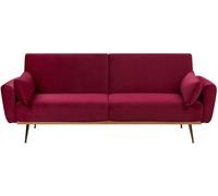 Beliani Sofá cama terciopelo borgoña 3 plazas