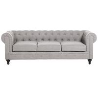 Beliani Sofá Chesterfield 3 plazas tapizado Gris Claro Brazos enrollados Estilo Tradicional Chesterfield