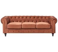 Beliani Sofá Chesterfield clásico con capitoné 3 plazas de Terciopelo marrón Dorado Chesterfield
