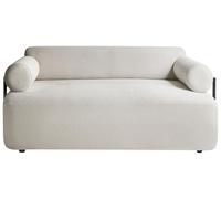 Beliani Sofá de 2 plazas con reposabrazos Redondos Moderno de Tela Elementos Negros Blanco Crema Elva