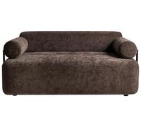 Beliani Sofá de 2 plazas con reposabrazos Redondos Moderno de Tela Elementos Negros marrón Oscuro Elva