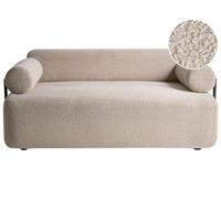 Beliani Sofá de 2 plazas con reposabrazos Redondos Moderno Elementos en Negro bouclé Beige Elva