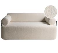 Beliani Sofá de 2 plazas con reposabrazos Redondos Moderno Elementos en Negro bouclé Blanco Crema Elva