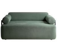 Beliani Sofá de 2 plazas con reposabrazos Redondos Moderno Tela Repelente al Agua Elementos Negros Verde Claro Elva