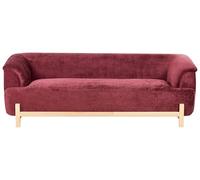 Beliani Sofá de 3 plazas tapizado de Chenilla Patas de Madera Sala de Estar Estilo Moderno borgoña Alnor