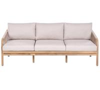 Beliani Sofá de Exterior Moderno 3 plazas de Madera de Acacia Beige Claro Cojines Beige Claro Sumba