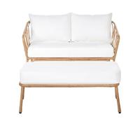 Beliani Sofá de jardín 2 plazas con Banco Patas de Acero Cojines Blanco Crema Muebles de Exterior de ratán sintético marrón Claro Follo