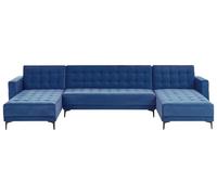 Beliani Sofá en Forma de U 5 plazas de Terciopelo Negro Chaise Longue Patas Negras Aberdeen