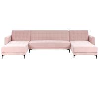 Beliani Sofá en Forma de U 5 plazas de Terciopelo Rosa Pastel Chaise Longue Patas Negras Aberdeen