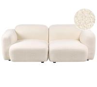 Beliani Sofá escandinavo de 3 plazas Respaldo tapizado Patas de Madera con Tapas Protectoras de bouclé Acogedor Blanco Crema Afoss