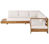 Beliani Sofá esquinero de Exterior Izquierdo Conjunto Mesa Auxiliar de Madera de Acacia certificada Blanco Marettimo