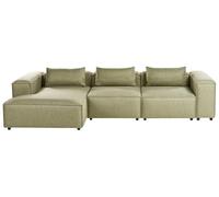 Beliani Sofá esquinero Derecho Moderno 4 plazas Modular tapizado de Tela Verde Claro Brande