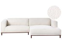 Beliani Sofá esquinero Moderno de bouclé Izquierdo 4 plazas Patas de Madera Tela de poliéster Blanco Crema Veng