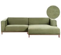 Beliani Sofá esquinero Moderno Izquierdo 4 plazas Patas de Madera de Pana reposabrazos Verde Veng