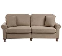 Beliani Sofá Moderno de Tela 3 plazas Estructura de Madera Maciza Cojines Decorativos marrón Ginnerup