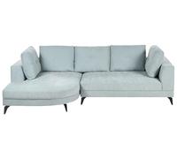 Beliani Sofá Moderno esquinero Derecho tapizado de Chenilla Patas de Hierro Negras con Cojines Azul Claro Marum