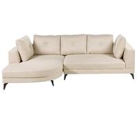 Beliani Sofá Moderno esquinero Derecho tapizado de Lino sintético Repelente al Agua Patas de Hierro Negras con Cojines Beige Claro Marum