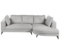 Beliani Sofá Moderno esquinero Izquierdo tapizado de Lino sintético Repelente al Agua Patas de Hierro Negras con Cojines Gris Marum