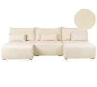 Beliani Sofá Modular en Forma de U de bouclé Izquierdo con función de Cama y almacenaje Blanco Crema Nerbo