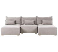 Beliani Sofá Modular en Forma de U de Tela Izquierdo con función de Cama y almacenaje Beige Nerbo