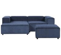Beliani Sofá Modular esquinero 3 plazas Moderno Patas Negras tapizado Pana de poliéster Azul Derecho con otomana Ardal