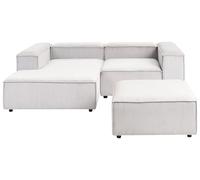 Beliani Sofá Modular esquinero 3 plazas Moderno Patas Negras tapizado Pana de poliéster Blanco Crema Derecho con otomana Ardal